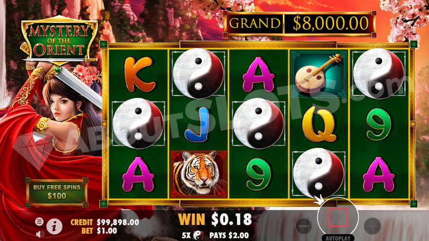 Activation des free spins sur Mystery of the Orient avec trois symboles Scatter alignés