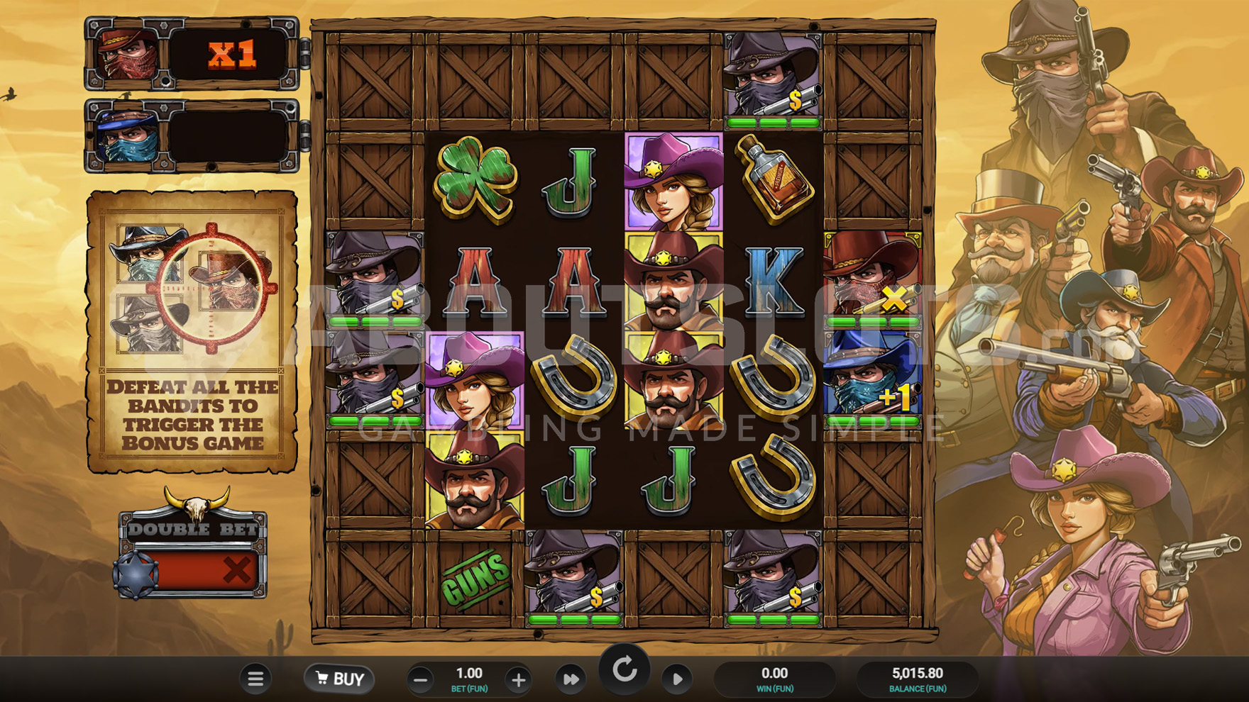 Grille 6x6 de Bounty County avec la zone Scatter Pays 4x4 active pendant une cascade