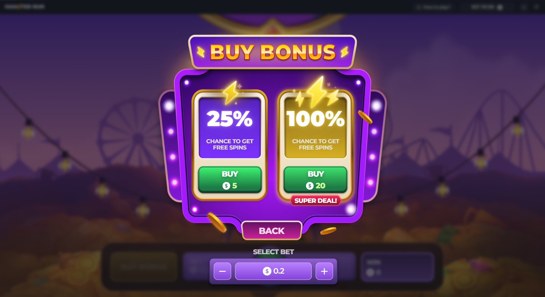 Écran de la roue de la fortune Hamster Run affichant les multiplicateurs de bonus