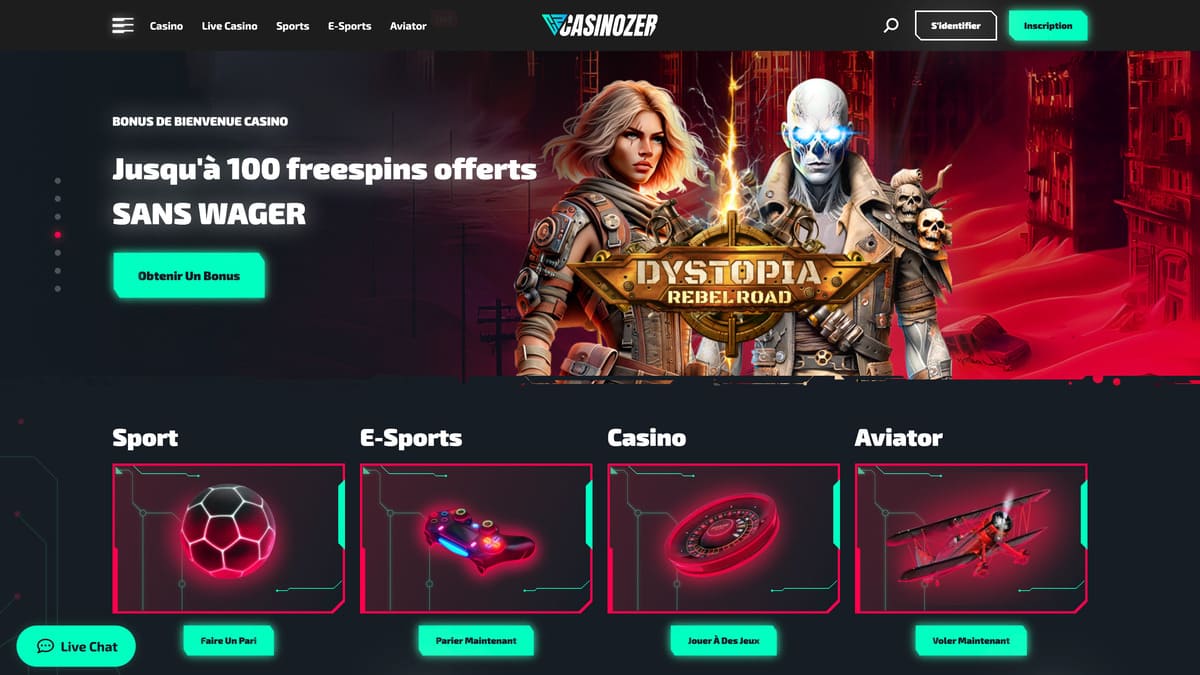 Lobby du casino Casinozer avec machines à sous et raccourcis paris sportifs
