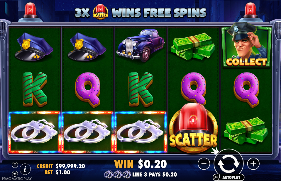 Écran de déclenchement des Free Spins sur Cash Patrol avec trois symboles Scatter alignés