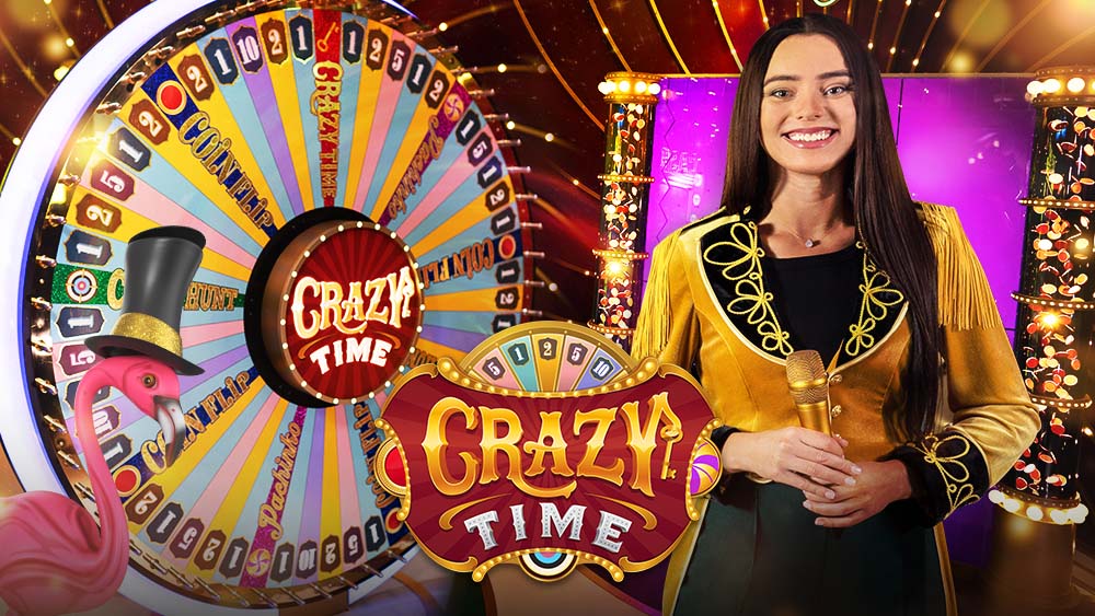 Roue de jeu télévisé Crazy Time d'Evolution Gaming avec ses quatre segments de bonus colorés