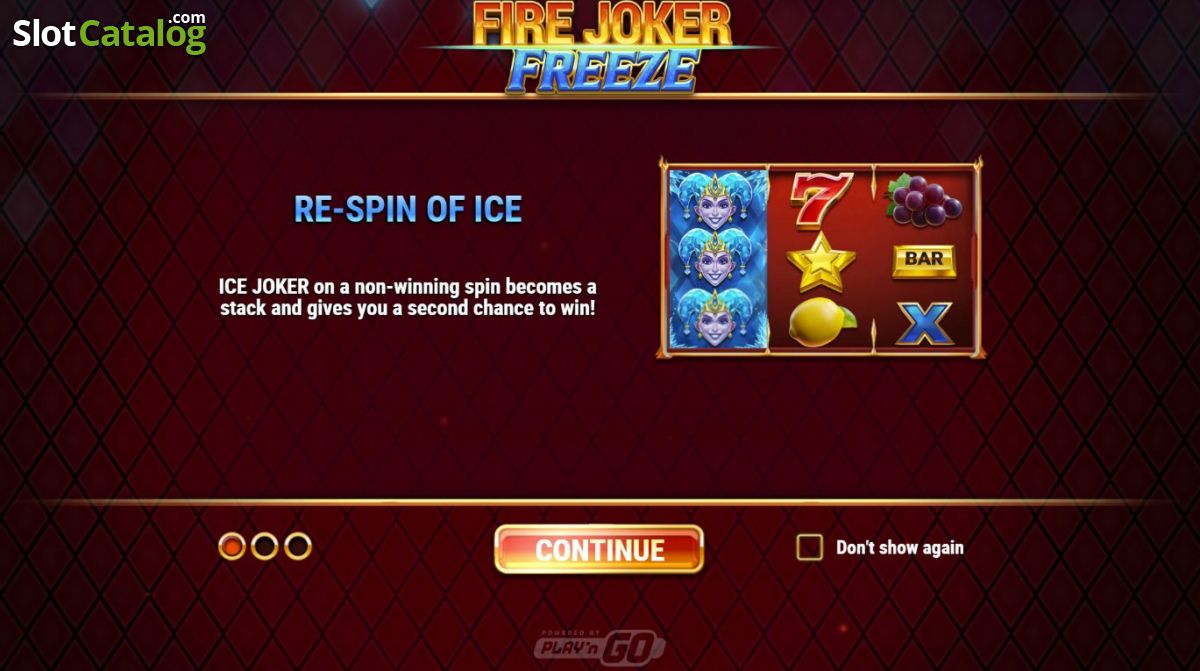 Écran d'explication du Re-spin of Ice sur Fire Joker Freeze avec la pile de trois Ice Joker