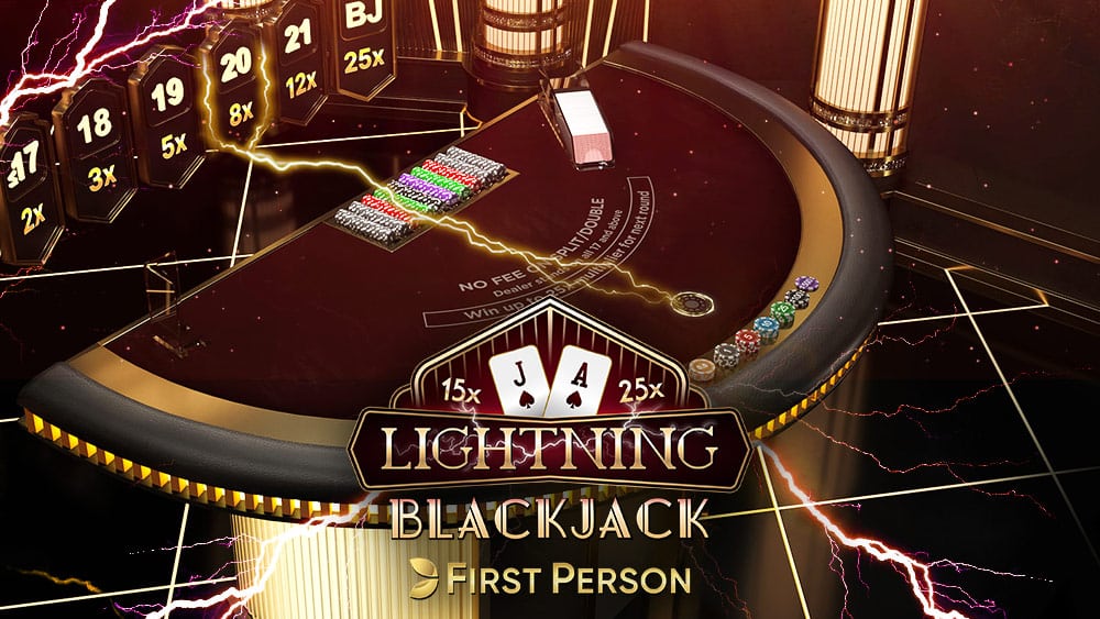 Interface First Person Lightning Blackjack en 3D avec bouton GO LIVE visible sur la table