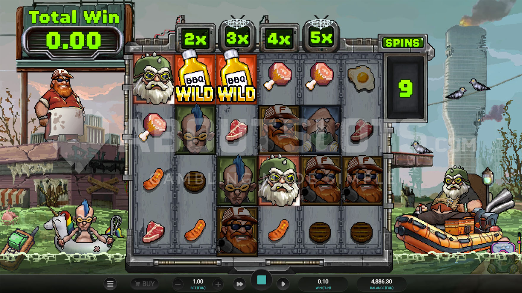 Écran Last Stand Spins de Frank's Diner avec un gain formé par deux Wilds dorés multiplicateurs