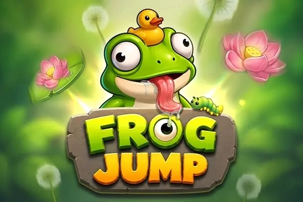 Couverture du jeu Frog Jump de InOut Games avec une grenouille bondissant vers un multiplicateur élevé