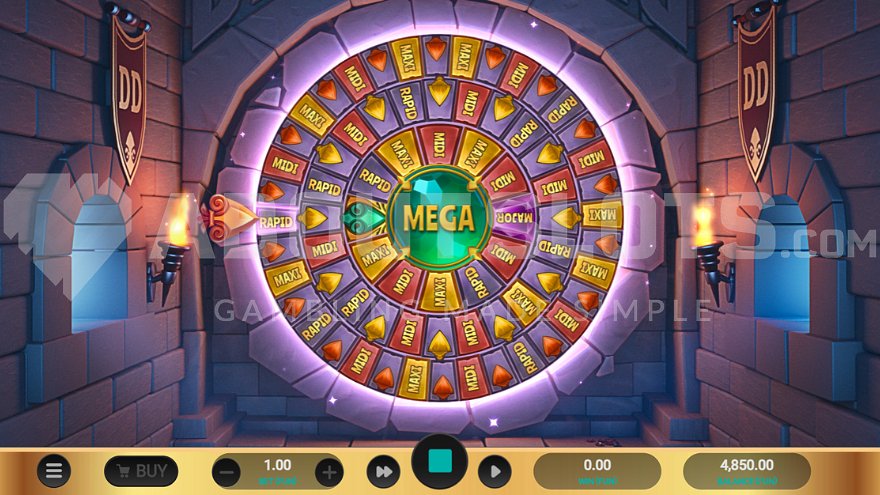 Roue des jackpots Dream Drop de Groovy Knights Dream Drop avec les paliers Rapid, Midi, Maxi, Major et Mega