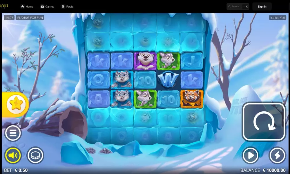 Grille de base de Ice Ice Yeti avec loup, castor et blocs de glace sur les rouleaux