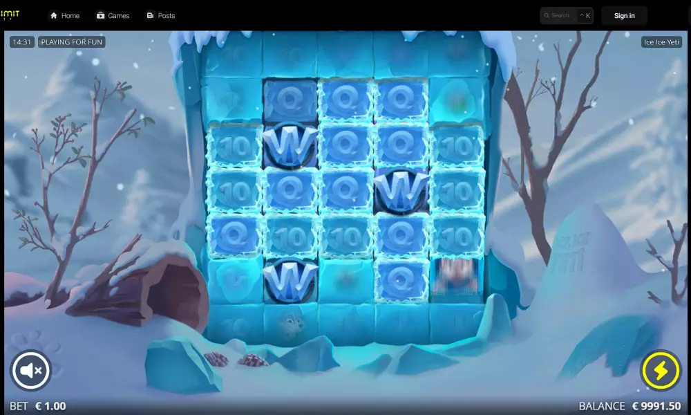 Écran des Ice Ice Respins de Ice Ice Yeti avec le Yeti Wild figé sur les rouleaux