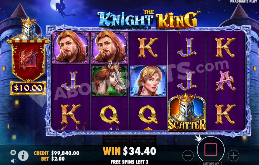 Écran de free spins de The Knight King avec le symbole Special Money actif à 12 euros