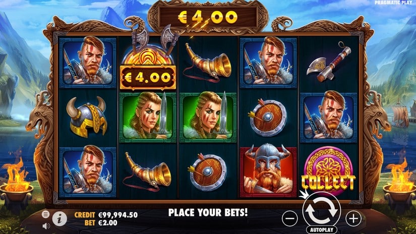 Symbole Collect de Kingdom of Asgard révélant une valeur de 4 euros au milieu des guerriers vikings