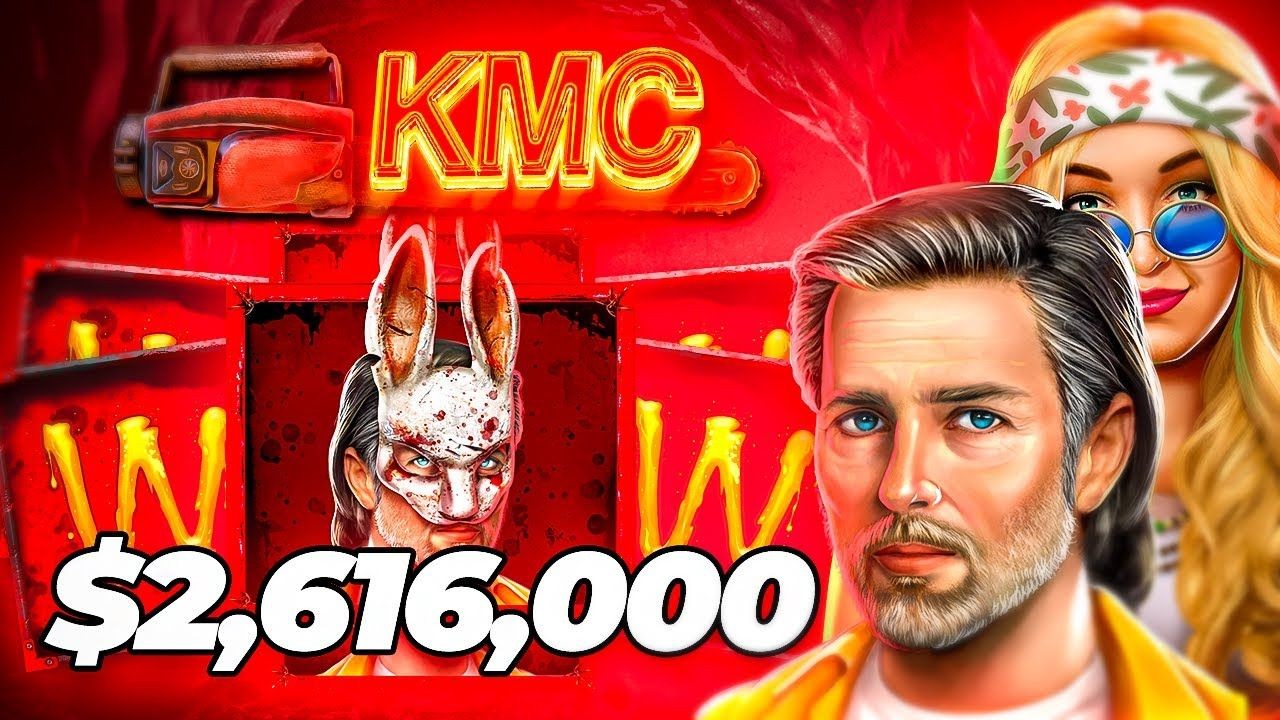Gros gain sur Kiss My Chainsaw avec le symbole Wild masque ensanglante et le logo KMC