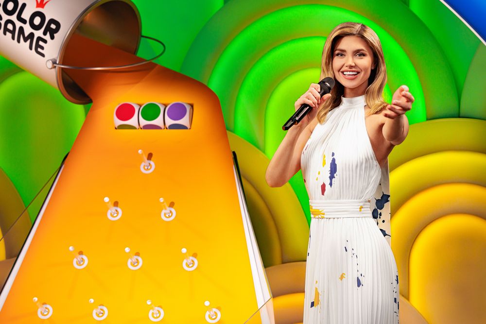 Roue Bonus à 54 segments de Color Game Bonanza filmée dans le studio Pragmatic Play