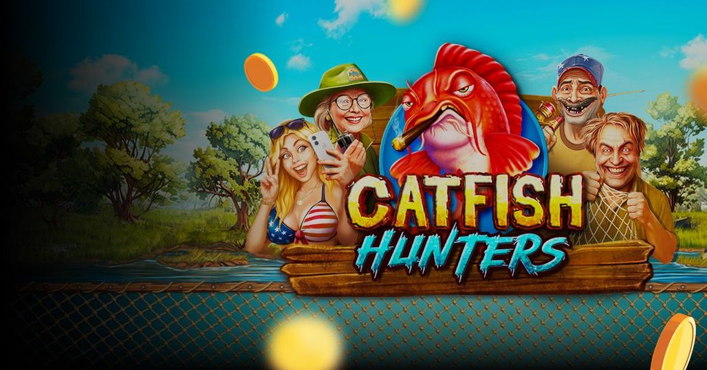 Visuel promotionnel de Catfish Hunters avec pièces dorées illustrant le multiplicateur global x1024