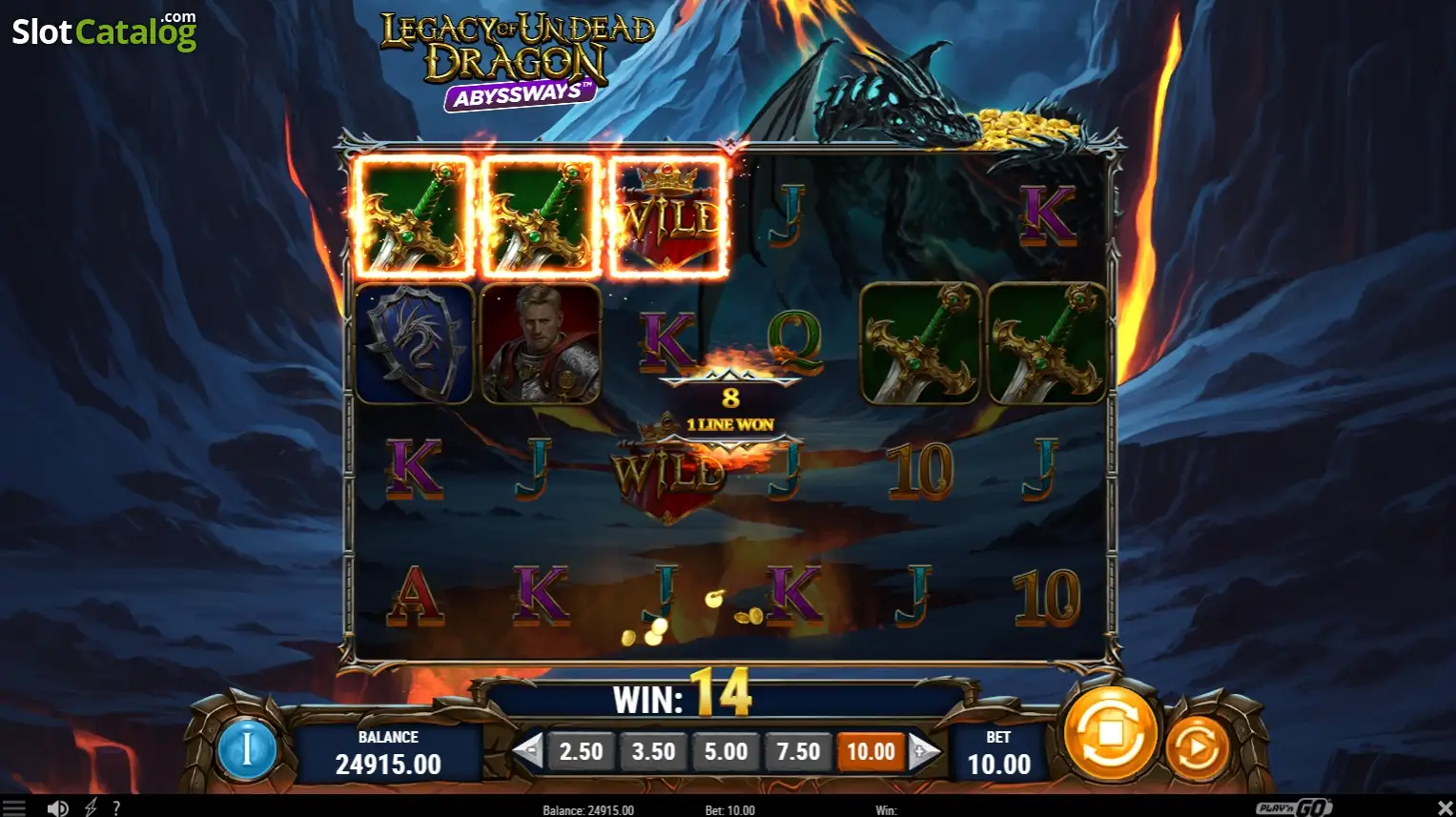 Écran de free spins de Legacy of Undead Dragon Abyssways avec Wilds collants et multiplicateur progressif visible
