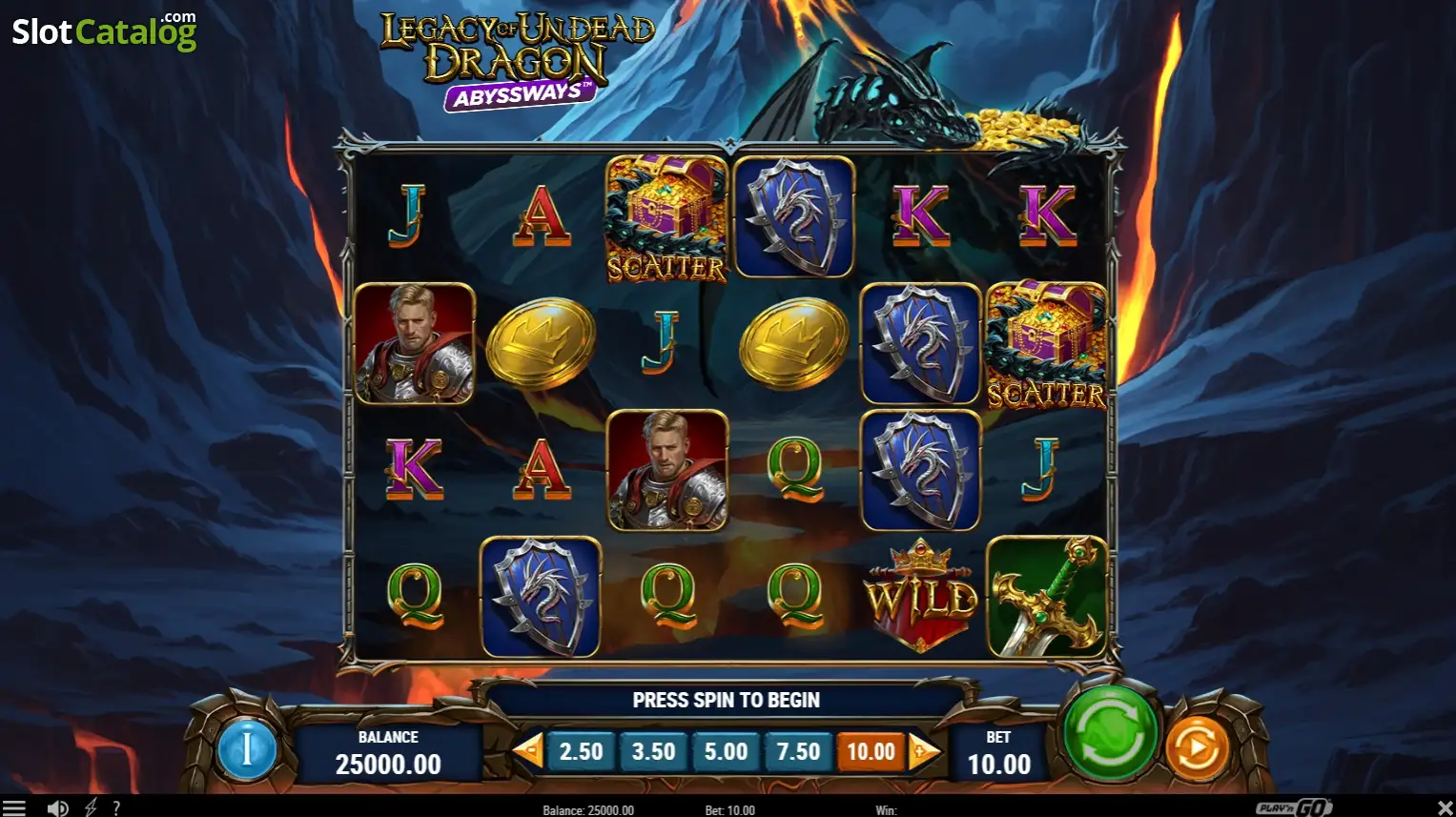 Grille 6x6 de Legacy of Undead Dragon Abyssways avec Fire Wilds actifs pendant un respin Dragon's Wrath