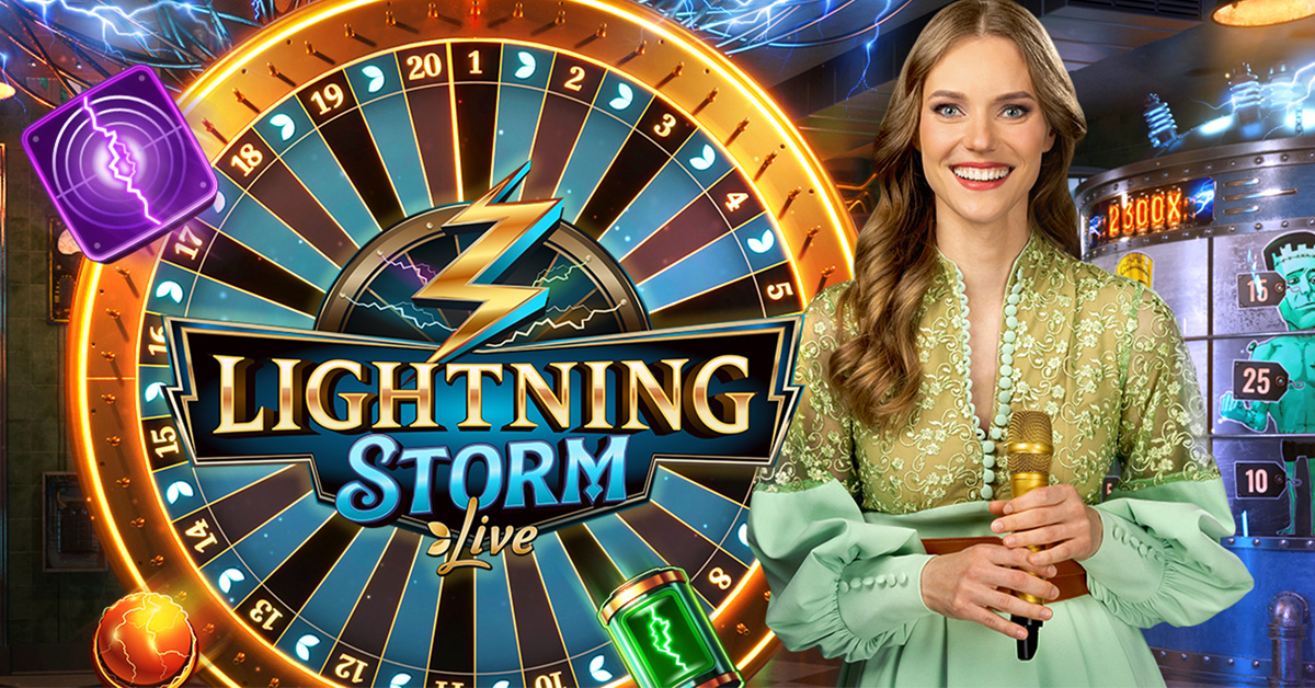 Plateau de Lightning Storm avec le DigiWheel et le décor de laboratoire électrique d'Evolution Gaming