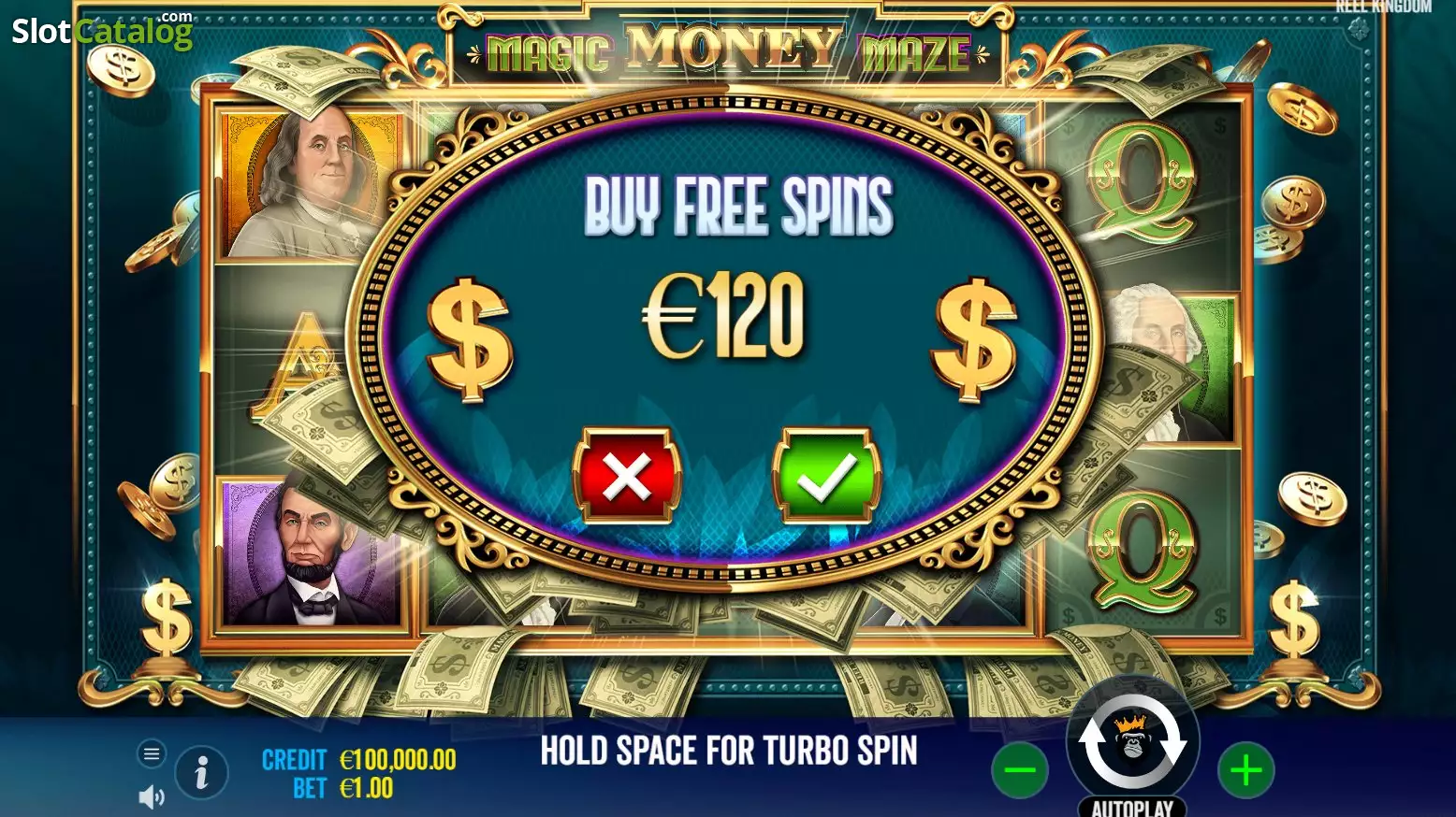 Écran du bonus Magic Money Maze affichant un multiplicateur présidentiel sur une case