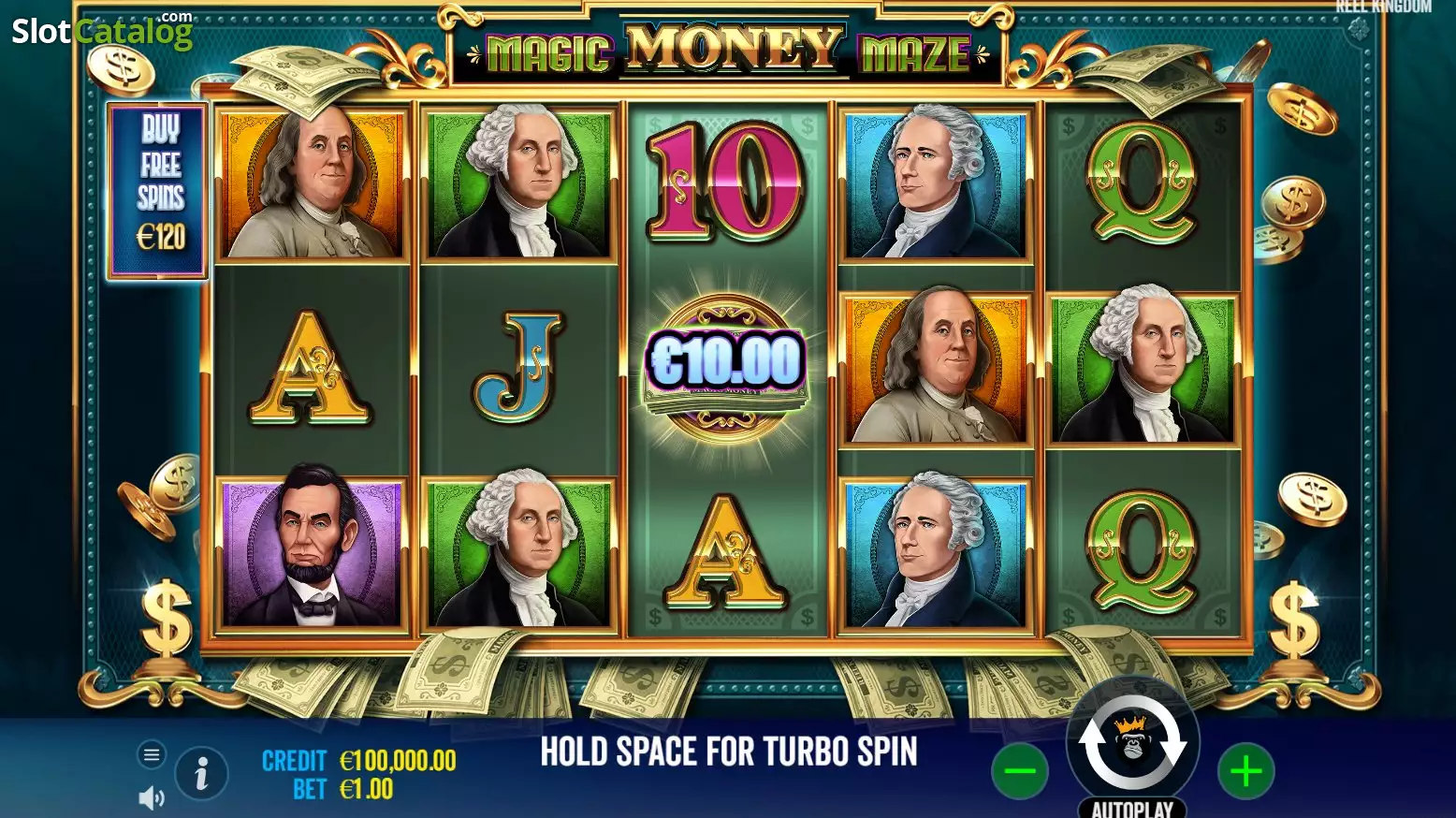 Plateau du bonus Magic Money Maze avec la grille de 49 cases et le dé à lancer