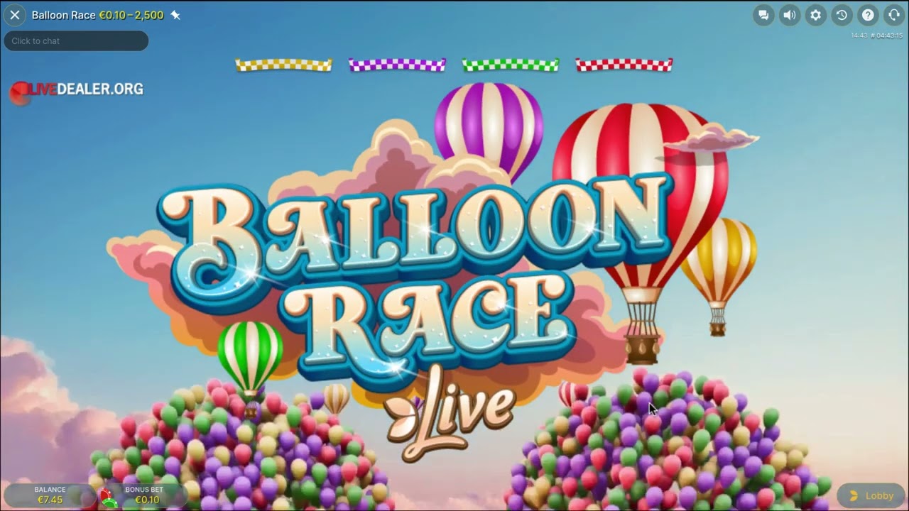 Interface de jeu de Balloon Race en direct avec les quatre barres de couleur et le solde du joueur