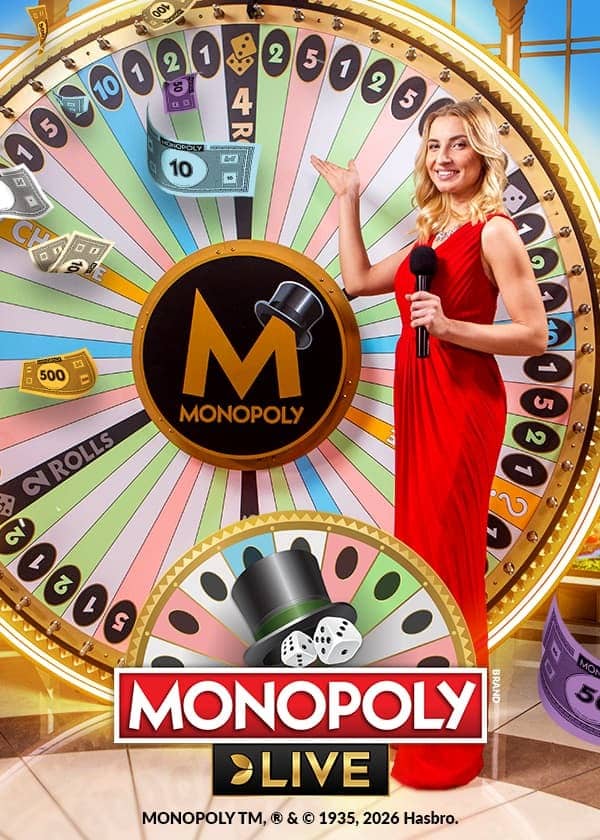 Roue de Monopoly Live d'Evolution Gaming avec la figurine de Mr. Monopoly sous licence Hasbro