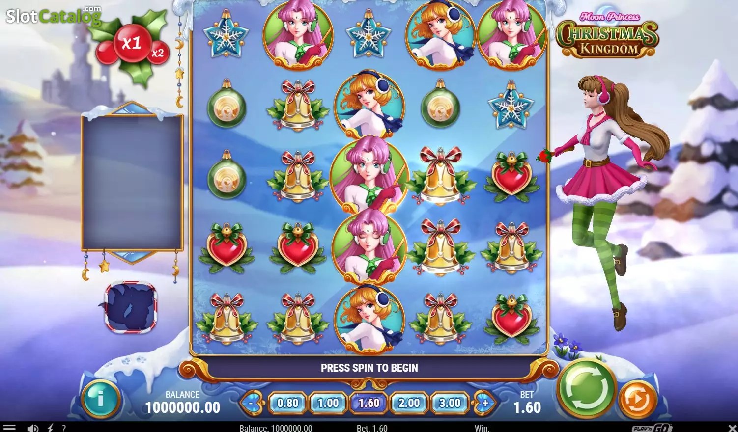 Écran de Free Spins de Moon Princess: Christmas Kingdom avec le multiplicateur de gui actif