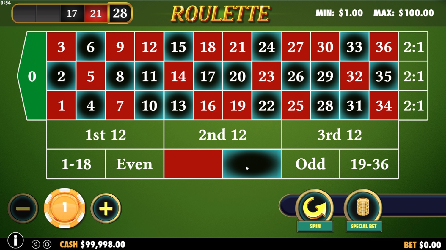 Mises en surbrillance sur Roulette Pragmatic Play avec numéros liés illuminés sur le tapis vert