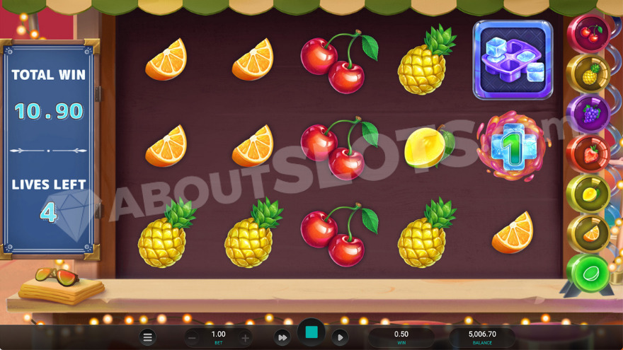 Écran de free spins de Blender Blitz avec le compteur de vies affiché à 4 vies restantes
