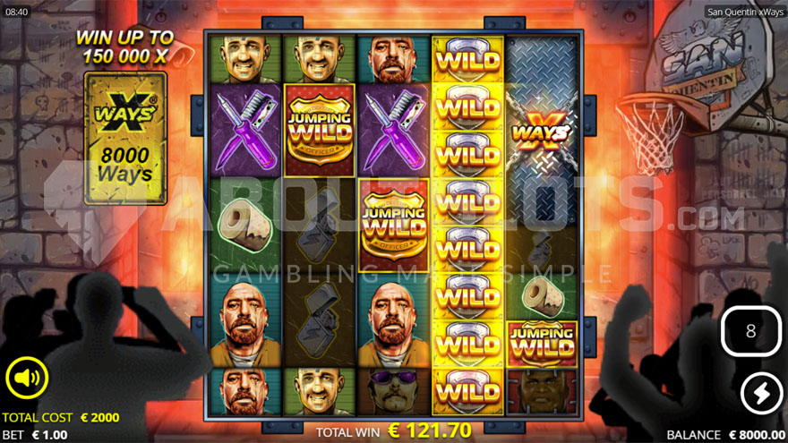 Écran des Lockdown Spins de San Quentin xWays avec plusieurs Jumping Wild sur les rouleaux