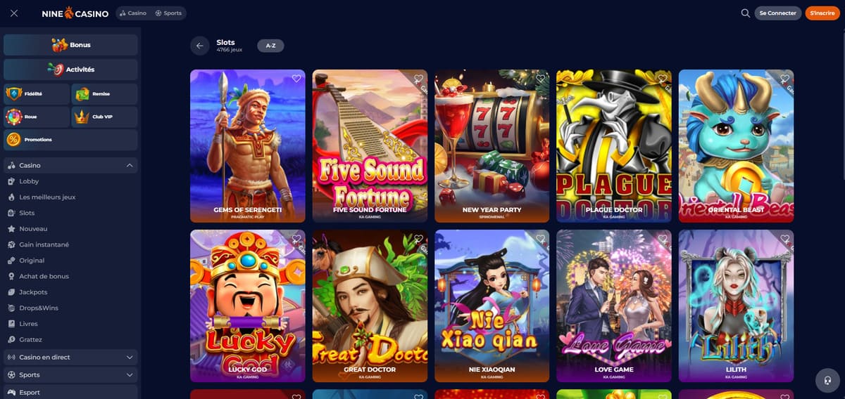 Catalogue de machines à sous de Ninecasino avec filtres par fournisseur