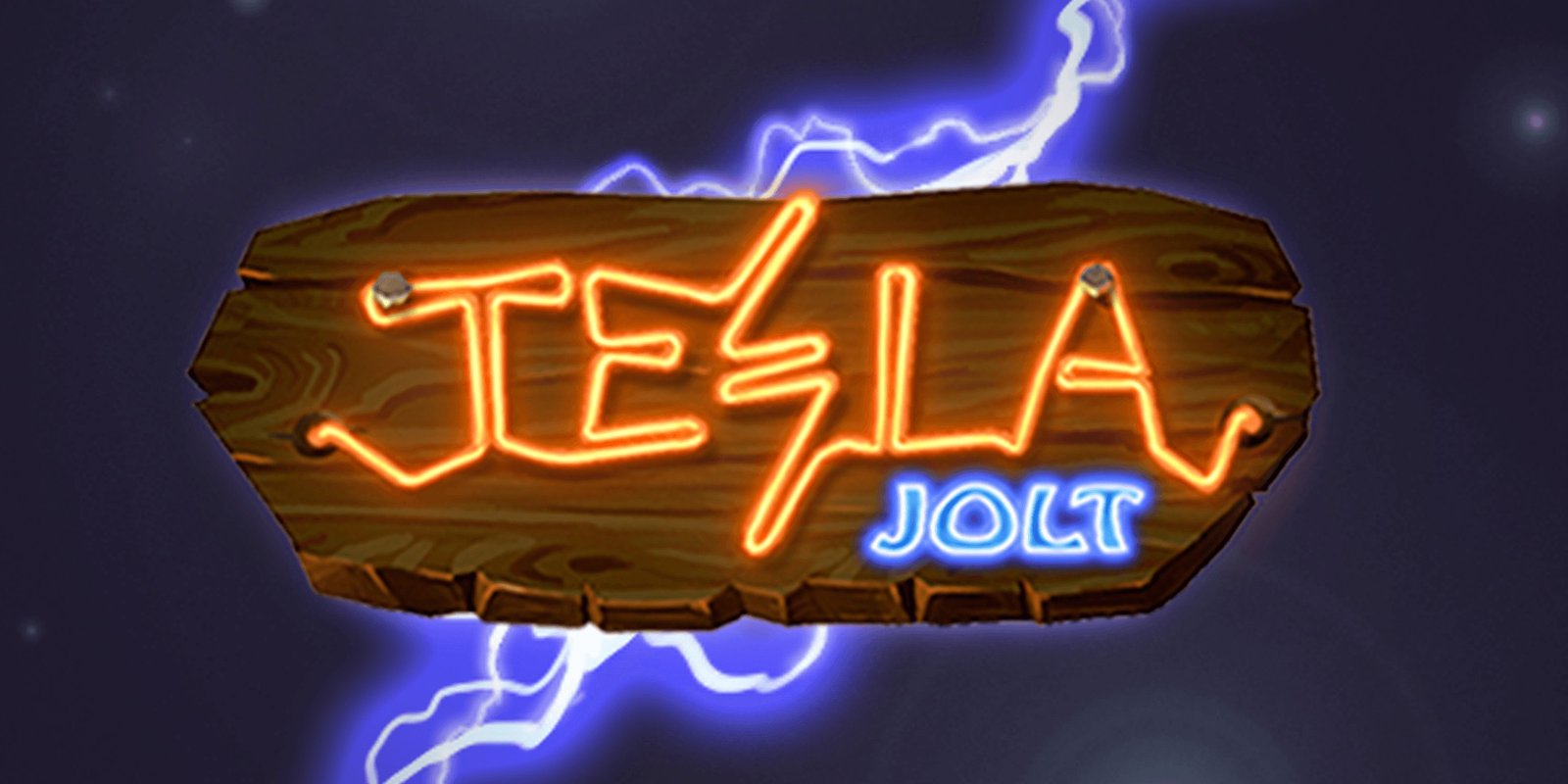 Logo officiel de Tesla Jolt sur fond d'orage électrique bleu et orange, jeu Nolimit City