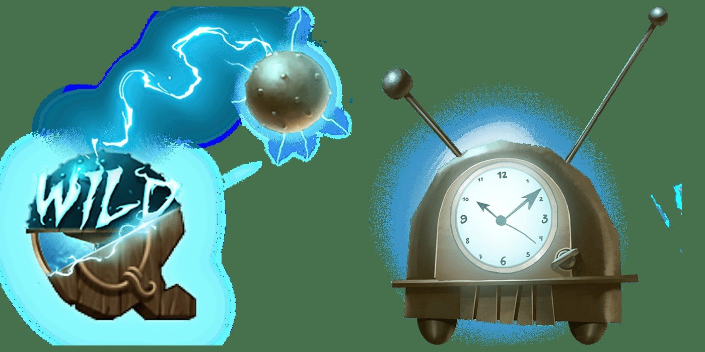 Symbole Wild électrique et icône du Time Lapse Trigger de Tesla Jolt représentée par une horloge à bobine Tesla