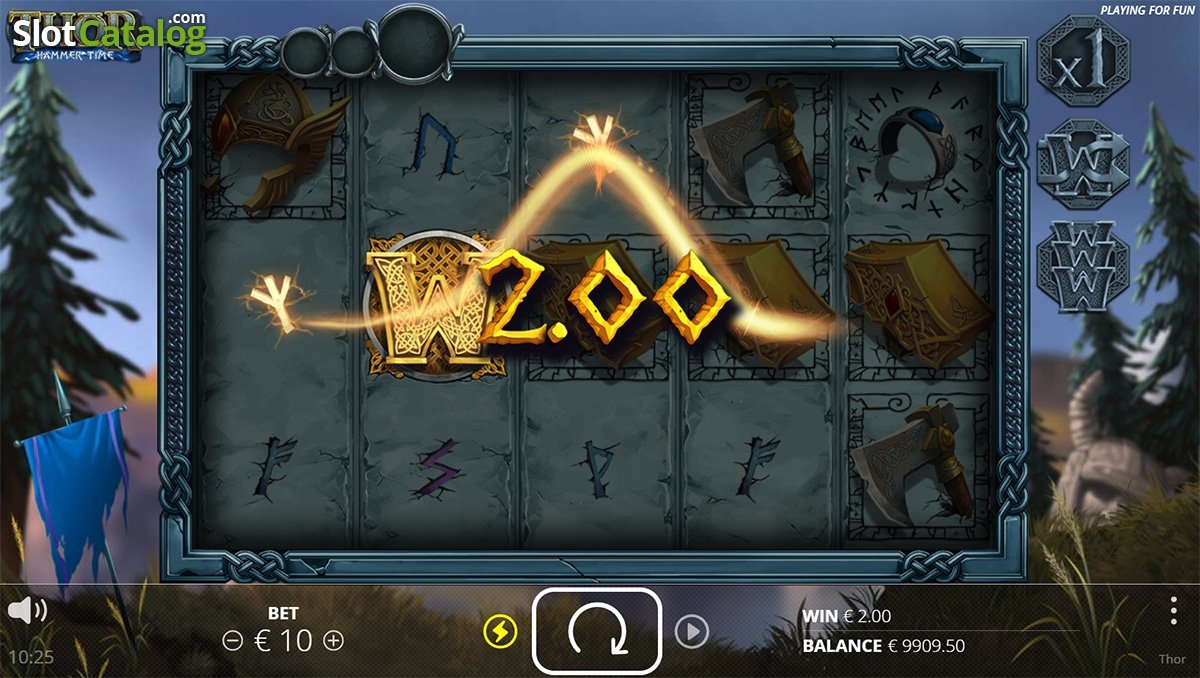 Écran des Asgard Free Spins sur Thor : Hammer Time avec compteur de tours et multiplicateurs
