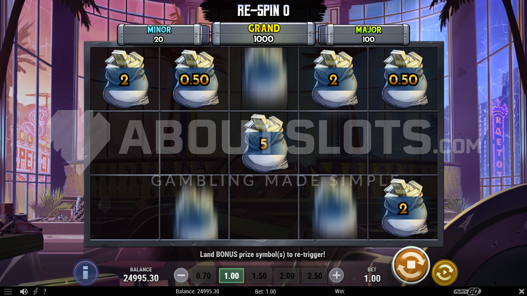 Écran Heist Respins de Viper City Heist pendant le mode Hold and Win avec coffres en collecte