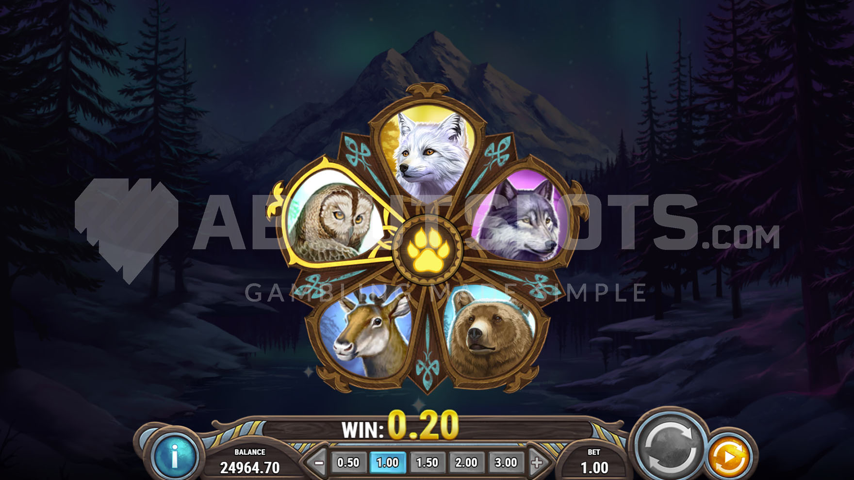 Roue Northern Lights de Wild North Radiant Skies Go Collect qui distribue l'un des cinq bonus