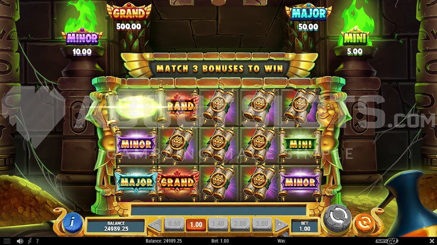 Écran Instant Bonus de Wrappin' Gold avec les symboles Mini, Minor, Major et Grand à sélectionner