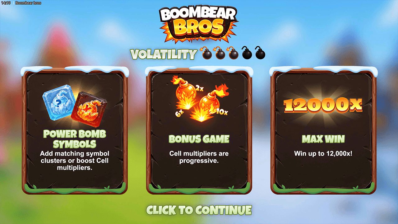 Écran titre de Boombear Bros illustrant la frontière entre le territoire de feu et celui de glace