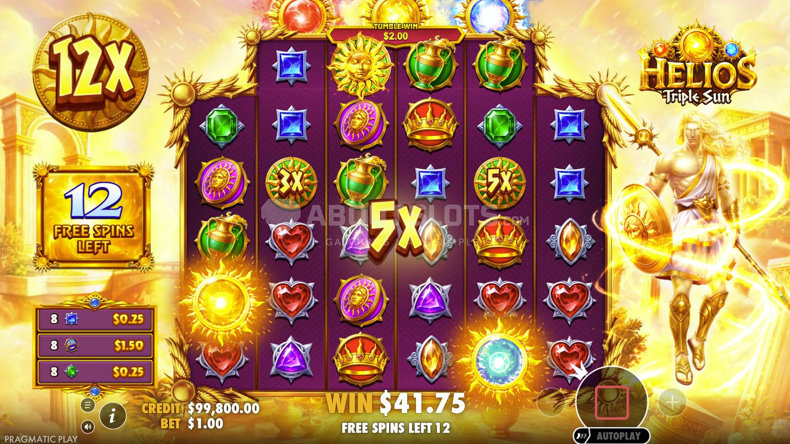 Écran de tours gratuits d'Helios Triple Sun avec plusieurs multiplicateurs collants actifs
