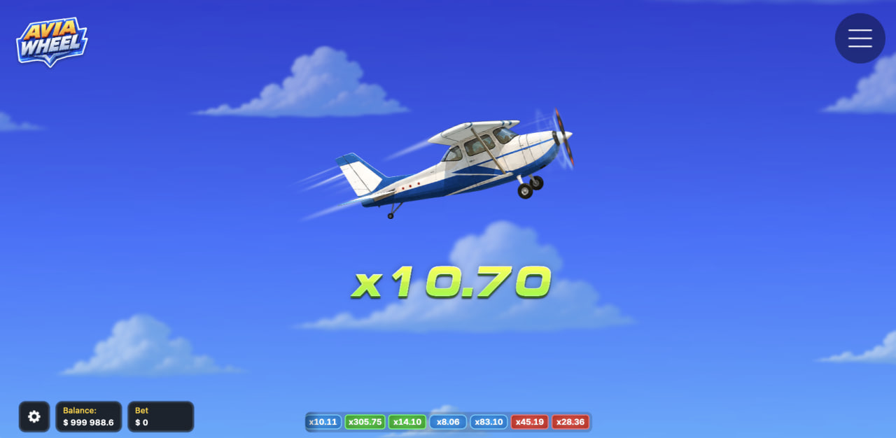 Interface de jeu Avia Wheel avec les trois avions bleu, vert et rouge prêts à décoller