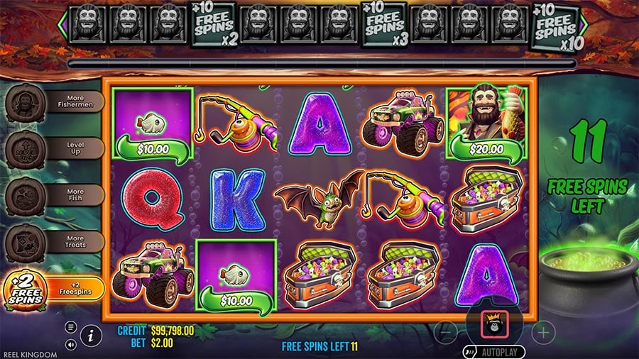 Free spins de Big Bass Halloween Splash 1000 pendant le Multiplier Trail avec symboles collectés