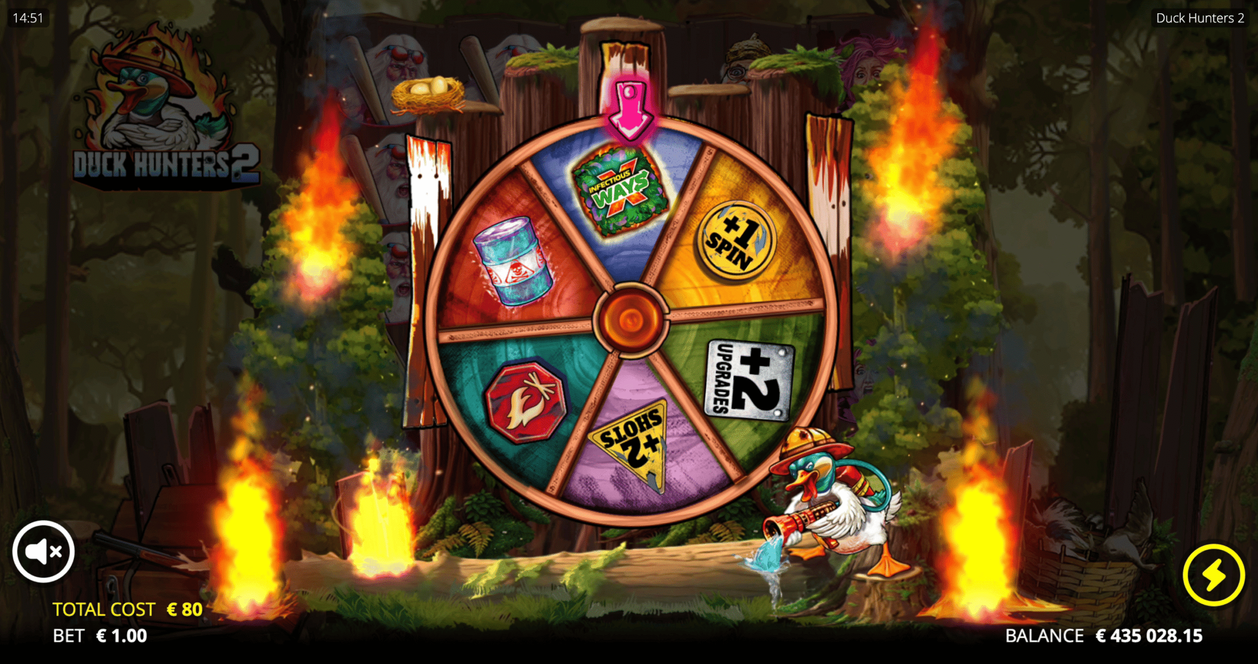 Roue xWays de Duck Hunters 2 déclenchée pendant les Duck Hunt Spins avec le multiplicateur de bonus en cours